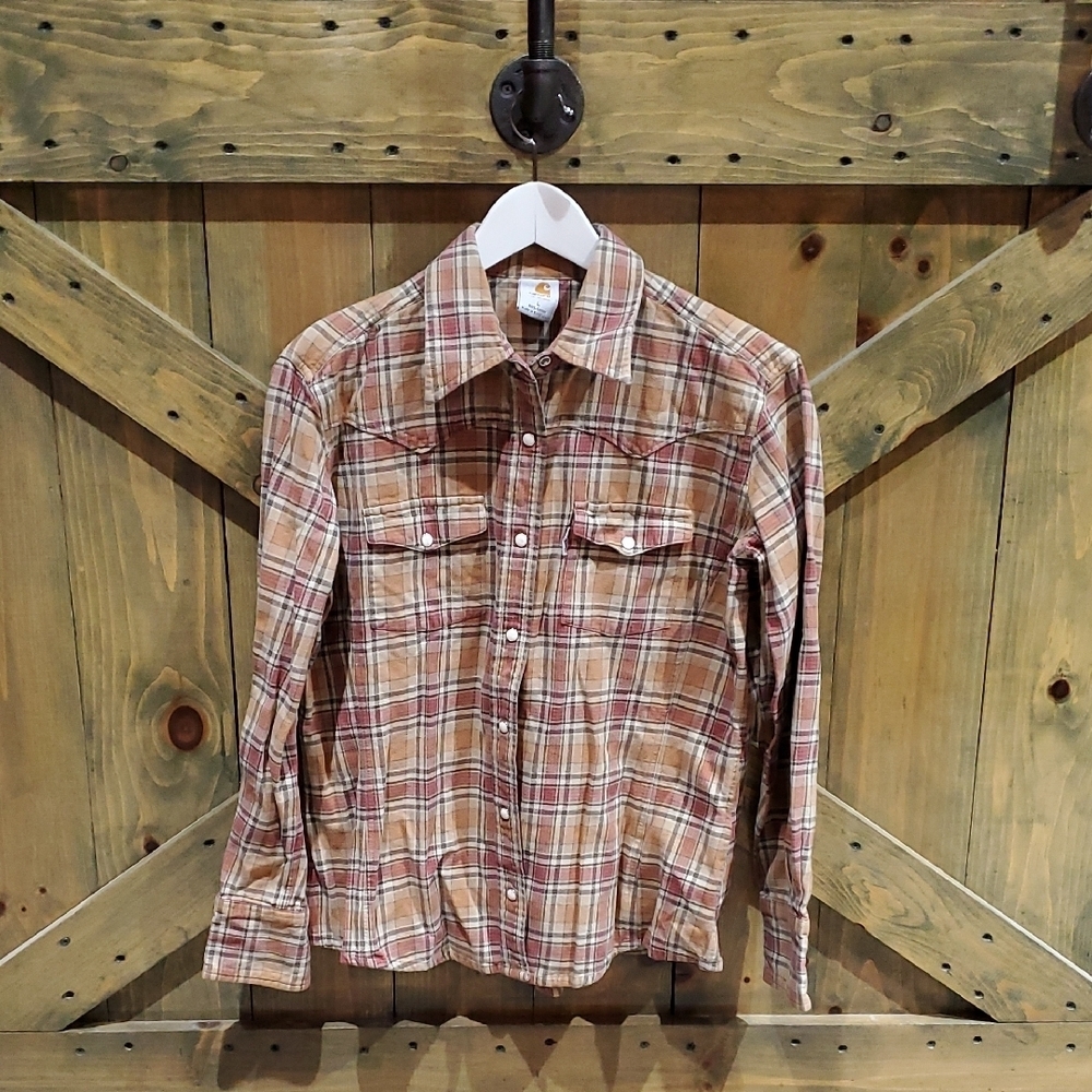 Carhartt Brown and Red Casual Button Down Shirt